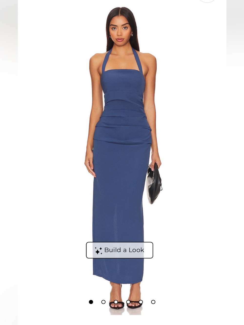 Lioness Navy Halter Ruched Maxi Dress